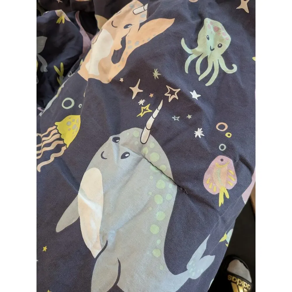 Taylor & Olive Petunia Purple Narwhal Reversible Cotton Twin Comforter